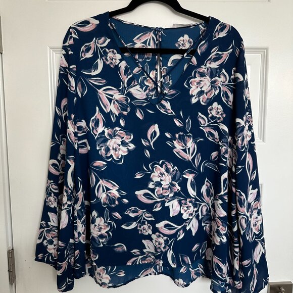All In Favor Cross Front Blouse in Navy Floral - Picture 2 of 4